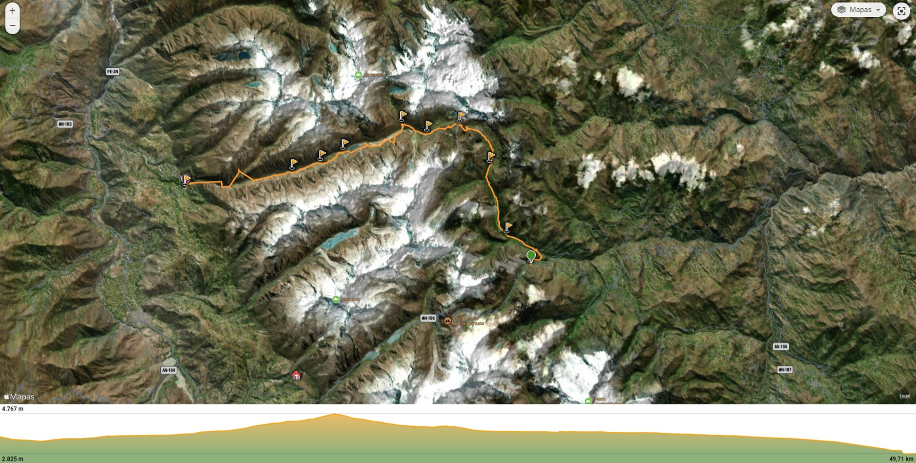 Mapa Trekking Santa Cruz en Cordillera Blanca